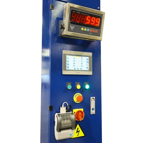 Control panel of Ready To Run Automatic Stretch Wrap Machine With Loading Ramp Includes Built In Scale Weighs 5000 Pounds featuring display and buttons.