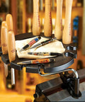 Heavy Duty Lathe Tool Holder With Steel Pivot Arm And 12 Slot Tray For Woodturning Chisels, Round Tool Organizer Mounts On Lathe Bed For Quick Access