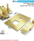 Brushed Gold 3 Way Shower Valve Kit With Concealed Brass Diverter And Flow Control Three Outlet Mixer components displayed