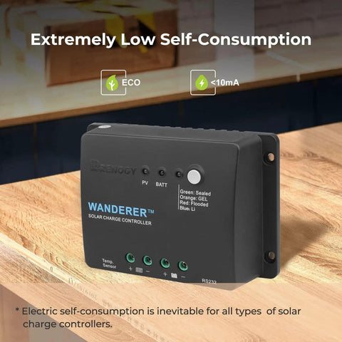 12V 30A PWM Solar Charge Controller With 4 Stage Charging for lithium gel and flooded batteries on wooden table