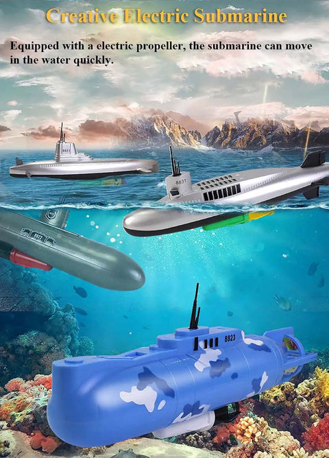 Electric Submarine Bath Toy For Kids, Cool Military Submarine Model that floats and dives in bathtub or pool showcased underwater