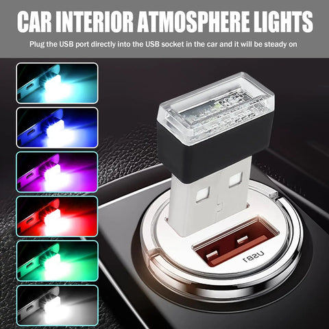 USB LED Car Interior Ambient Lighting Kit With Six Colors Portable Mini Plug In Night Light for car console view
