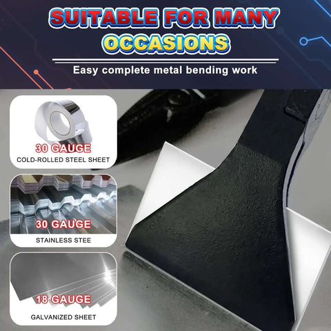Close-up of 3 Piece Hand Seamers Set with straight jaw bending metal sheets, suitable for various sheet gauges and metal types.