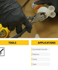 Worker using AnchorFix-2 Super Strength Anchoring Adhesive For Threaded Rods In Concrete And Masonry A Two Component Epoxy System With Fast Curing Solvent Free Formula Delivers High Load Capacity And Pro Grade Heavy Duty Anchoring 10.1 Fl Oz with pliers, applications for uncracked concrete, masonry, stone, and steel visible.