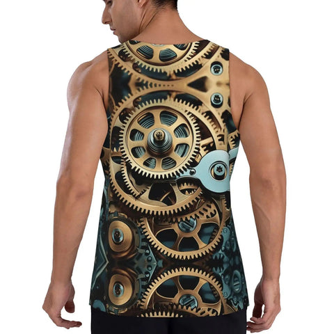 Street Style Dope Steampunk Mechanical Gears Print Mens Tank Top Hella Breathable Ultra Lightweight Quick Dry Sleeveless Gym Shirt For Casual Workouts Black