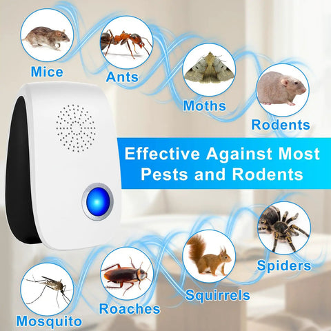 Eight Pack Ultrasonic Pest Repeller For Indoor Use With 3D Dual Speakers effective against various pests and rodents