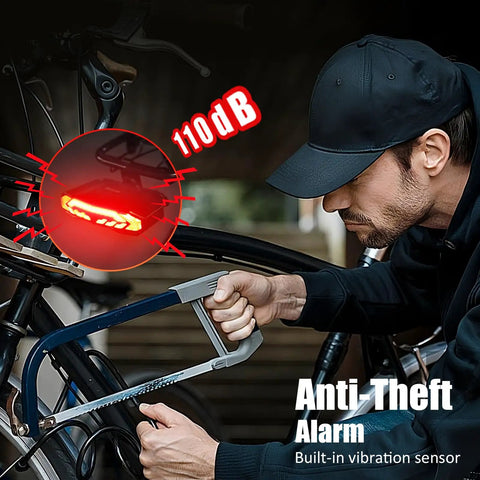 Smart Bike Tail Light For Cargo Rack With Turn Signals And Brake Light Auto On Off USB Rechargeable Wireless Remote Horn Alarm Anti Theft Vibration Sensor Rear Bicycle Light With Rack Mount For Night Riding, 110dB alarm