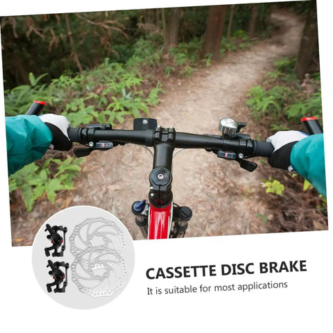 Premium Aluminum Mechanical Disc Brake Kit For Mountain Bikes With Dual Knob Calipers And Full Front Rear Rotor Set visible on bike handlebars.
