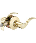 Door Lever Passage in Polished Brass, easy install, reversible design, fits doors 1 3/8 to 1 3/4 inches, 6-way adjustable latch
