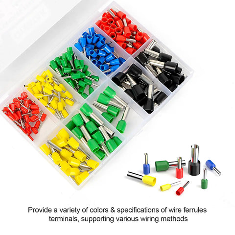 All In One Wire Ferrules And Terminals Kit With Insulated Sleeves, 260 Pcs, shown in color-coded compartments
