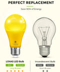 Image comparing LOHAS 9W LED bulb with 60W incandescent bulb, highlighting energy savings and lifespan.