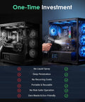 Comparison of canned air and Cordless Air Duster With 110000 RPM Brushless Motor cleaning a PC case with RGB lights.