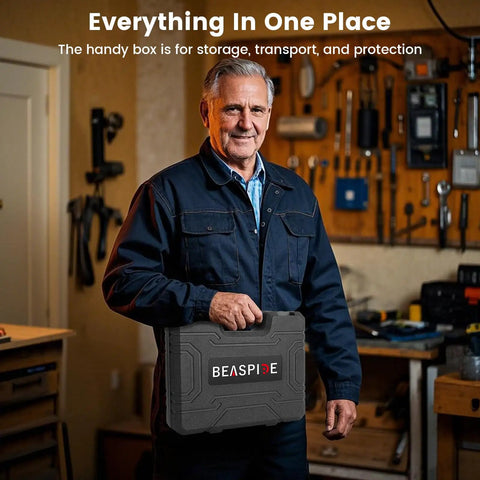 Man holding sturdy carry case for 2 In 1 Cordless Rivet Nut Tool Kit For Drill Converts Your Drill Into A Pro Rivet Gun