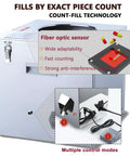 Digital Counting Filling Machine For Buttons And Small Toys showing fiber optic sensor and controls, made from food grade 304 stainless steel.