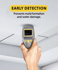Hand using Pinless Moisture Meter With LCD Display For Wood And Construction Materials on ceiling for early moisture detection.