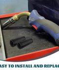 Durable 2pcs Mig Welder Nozzle Replacement Tips Kit For Wire Feed Guns Heavy Duty Sturdy Shield Cups Gas Shielding Accessories displayed with welding gun.
