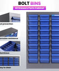 40 Drawer Parts Cabinet With ABS Drawers And Dividers, Pro Grade Heavy Duty Steel Bolt Organizer, blue drawers, flexible label system