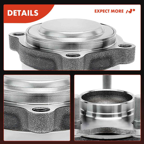 Close-up view of a Beefed-Up Rear Wheel Bearing Hub Assembly For Five Lug Vehicles Fits Nissan Altima 2019 To 2023 And Rogue 2021 To 2024 Front Wheel Drive Only Heavy Duty Load Capacity Quiet Smooth Ride Easy Install Replacement Part.