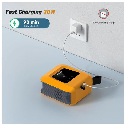 20 PSI Electric Paddle Board Pump S1 Portable SUP Air Pump connected to power outlet, displaying fast charging in 90 mins.