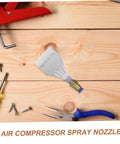 Heavy Duty Industrial Compressed Air Nozzle Spray Attachment on wooden surface, perfect for blower systems and compressors.