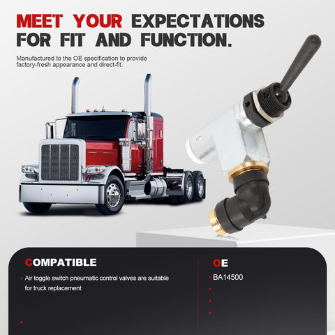 Image of a truck with an air toggle switch pneumatic control valve direct replacement for Peterbilt Kenworth International LT series trucks.