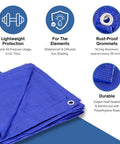 Heavy Duty Waterproof Poly Tarp 5 Mil All Purpose Cover For Outdoor Protection, blue tarp with rust-proof grommets and reinforced edges.