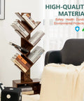 6 Shelf Retro Floor Standing Bookcase In Rustic Brown with books in living room next to armchair and decor