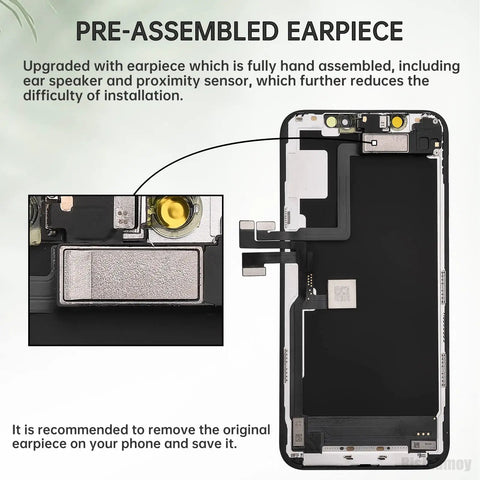 Close-up of an iPhone 11 Pro Screen Replacement Full Assembly 5 8 Inch With Ear Speaker Sensor Front Earpiece 3D Touch LCD Digitizer