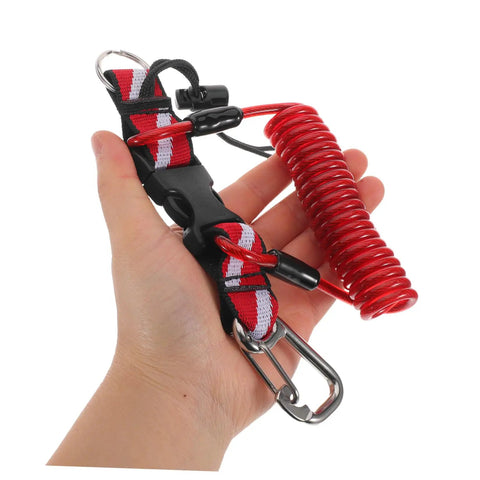 Red Coiled Diving Lanyard With Quick Release Buckle for Underwater Camera and Flashlight Securement, Hand-Held View