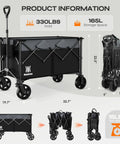 165L Collapsible Folding Wagon With Silent All Terrain Wheels Heavy Duty Utility Cart Loads Up To 330 Lbs For Camping Shopping