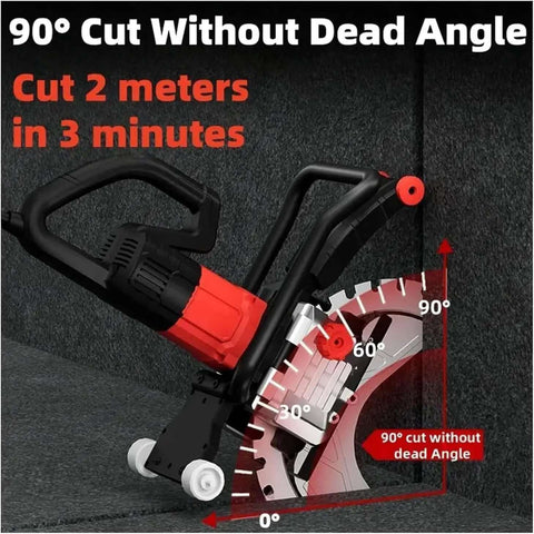 Heavy Duty Brushless Concrete Ring Saw Featuring Upgraded Toroidal Blade Design For Smooth Wall Grooving Floor Chasing And Masonry Ripping Built Badass For Daily Job Site Grind By Real Pro Tradesmen with a cutting angle indicator.