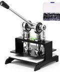 Pro Grade Leather Cutting Machine With 7.87 Inch Square Embossing Plate, Manual Die Cutter Stamping Tool, 1 Ton Force, Adjustable Stroke, Includes 18 Piece Metal Die Set For Leathercraft And Other Materials, visible with metal frame and handle, die set shown separately.