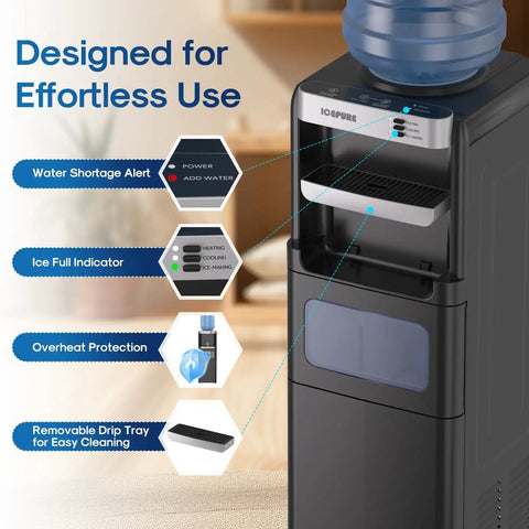 Water Cooler Dispenser With Built In Ice Maker And Bullet Ice Hot And Cold Water Quick Ice In Minutes Up To 33 Lbs Per Day