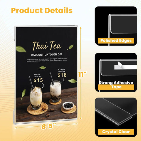 20 Pack Acrylic Sign Holder 8.5 By 11 Wall Mount Clear Display For Menu Photo Flyer Wall Signage Stick On Self Adhesive No Drill Easy Install Ideal For Office Home Restaurant Store with product details overlay