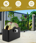 4 Inch Sliding Gate Rollers Wheel 2 Pack With V Groove And Welded Bracket in black, shown in front of a metal gate.