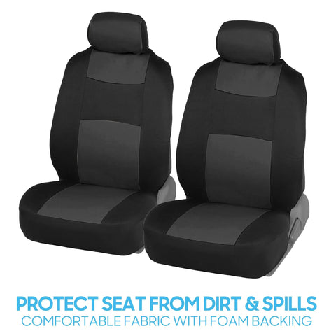 Universal Fit PolyPro Car Seat Covers Full Set in Charcoal on Black for Front Seats, Easy to Install, Durable Protection.