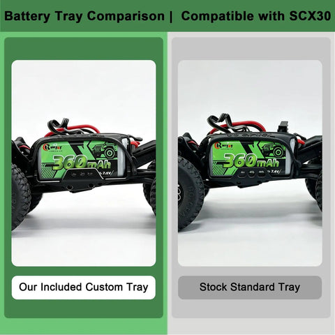 Two Pack 7.4V 360mAh LiPo Battery 2S With PH2.0 Plug And Aluminum Side Plate For RC Cars And Crawlers on custom and stock trays
