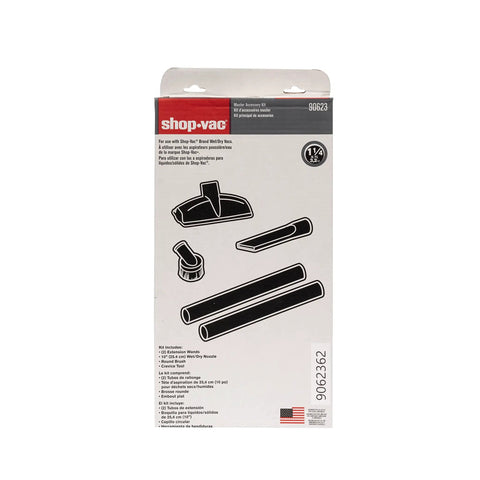 Master Vacuum Accessory Kit With Extension Wands And Nozzles For 1.25 Inch Hoses packaging with tool illustrations