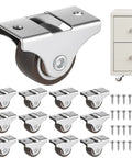 Heavy Duty Rigid Caster Wheels And Mounting Screws, 12 Pack Brown One Inch Furniture Casters with silver mounting plates.