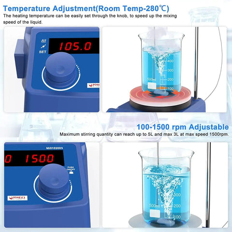 5 Inch Magnetic Stirrer Hot Plate With 0.5 C Temperature Accuracy, 600 W Heating Up To 536 F, 110 V, Max 5 L Stirring Capacity, Includes Temperature Probe Sensor And Stir Bar, Built For Real Lab Workhorse Performance