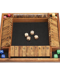 Shut The Box Dice Game On A Solid Wood Tabletop For 1 To 4 Players With 12 Dice, Family Friendly Math Challenge On 12 Inch Board