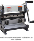 8 Inch 3 In 1 Metal Brake Shear Roll Machine for 20 Gauge Steel burr free cutting, 90 degree bends and cone rolling slip roll