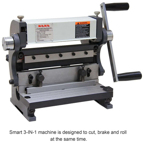 8 Inch 3 In 1 Metal Brake Shear Roll Machine for 20 Gauge Steel burr free cutting, 90 degree bends and cone rolling slip roll