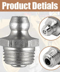 Close-up of 20 Piece M10 Straight Hydraulic Grease Fitting Kit with Zerk Fittings and Nipple Nozzles, iron material