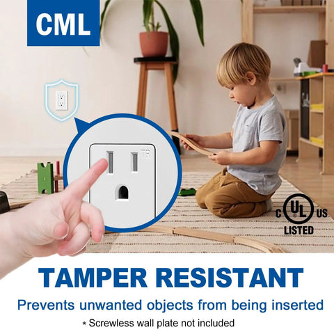 Tamper Resistant Decorator Wall Outlet 15 Amp 125V Electrical Receptacle installed in childcare setting with child playing nearby