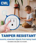 Child playing near 100 Pack Kid Safe Tamper Resistant Decorator Wall Outlet 15 Amp 125 Volt White Polycarbonate Receptacle