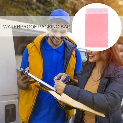 Pink Waterproof Self Sealing Mailing Bags Made From Sturdy PE Plastic Reusable Envelopes with delivery scene