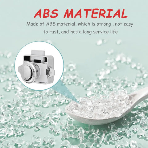 Push Button Cabinet Door Latch Locks 5 Pack for zinc alloy and ABS material with focus on ABS components in silver finish