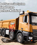 Heavy Duty RC Dump Truck 1 14 Scale, 12 Channel 4WD Remote Control Construction Vehicle on rocky terrain, side view