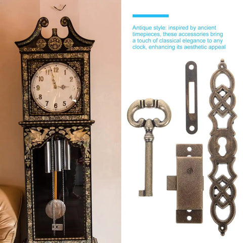 Old School Antique Clock Hardware Kit With Door Key Hinges And Cylinder for DIY Grandfather Clock Restoration project